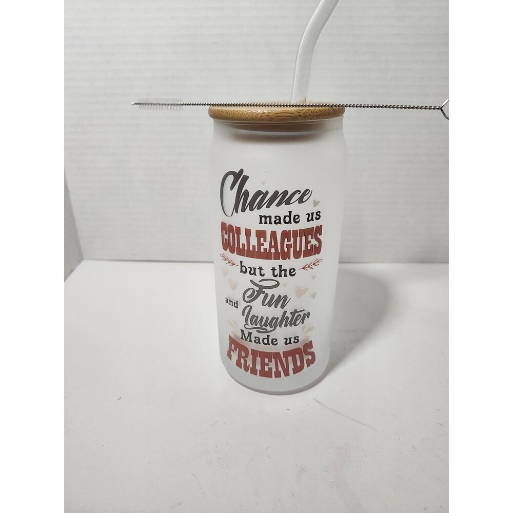 20 Oz. Frosted Glass Cup With Straw